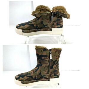 J/SLIDES Womens Size 8 Camo Boot Sneaker Faux Fur Real Suede  Victory Zip Sides
